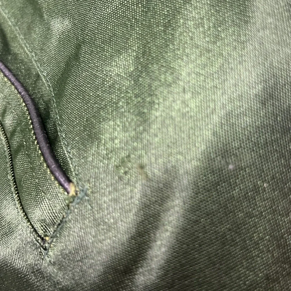 70s/80s Satin Utility Jacket Mens L Green Vintage Zip Up Bomber Side Vents